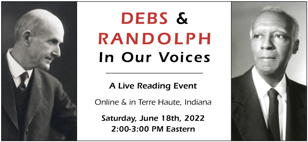 Image text: Debs & Randolph in Our Voices
A Live Reading Event
Online and in Terre Haute, Indiana
Saturday, June 18th, 2022
2:00-3:00 PM Eastern